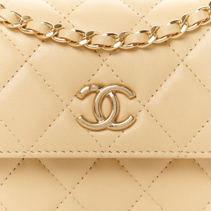 Lambskin Quilted Pearl Top Handle Flap With Chain Beige