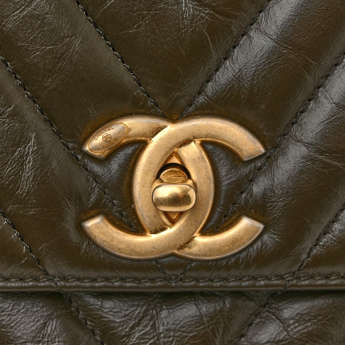 Calfskin Chevron Quilted Medium Coco Handle Flap Green