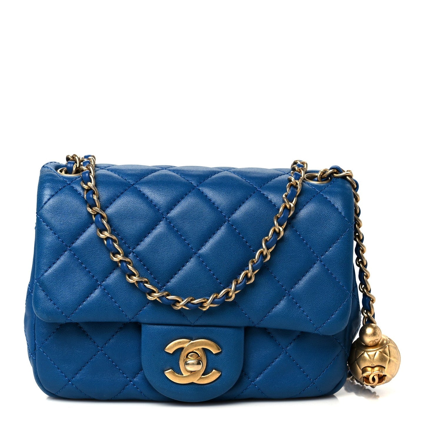Lambskin Quilted Mini Pearl Crush Flap Blue