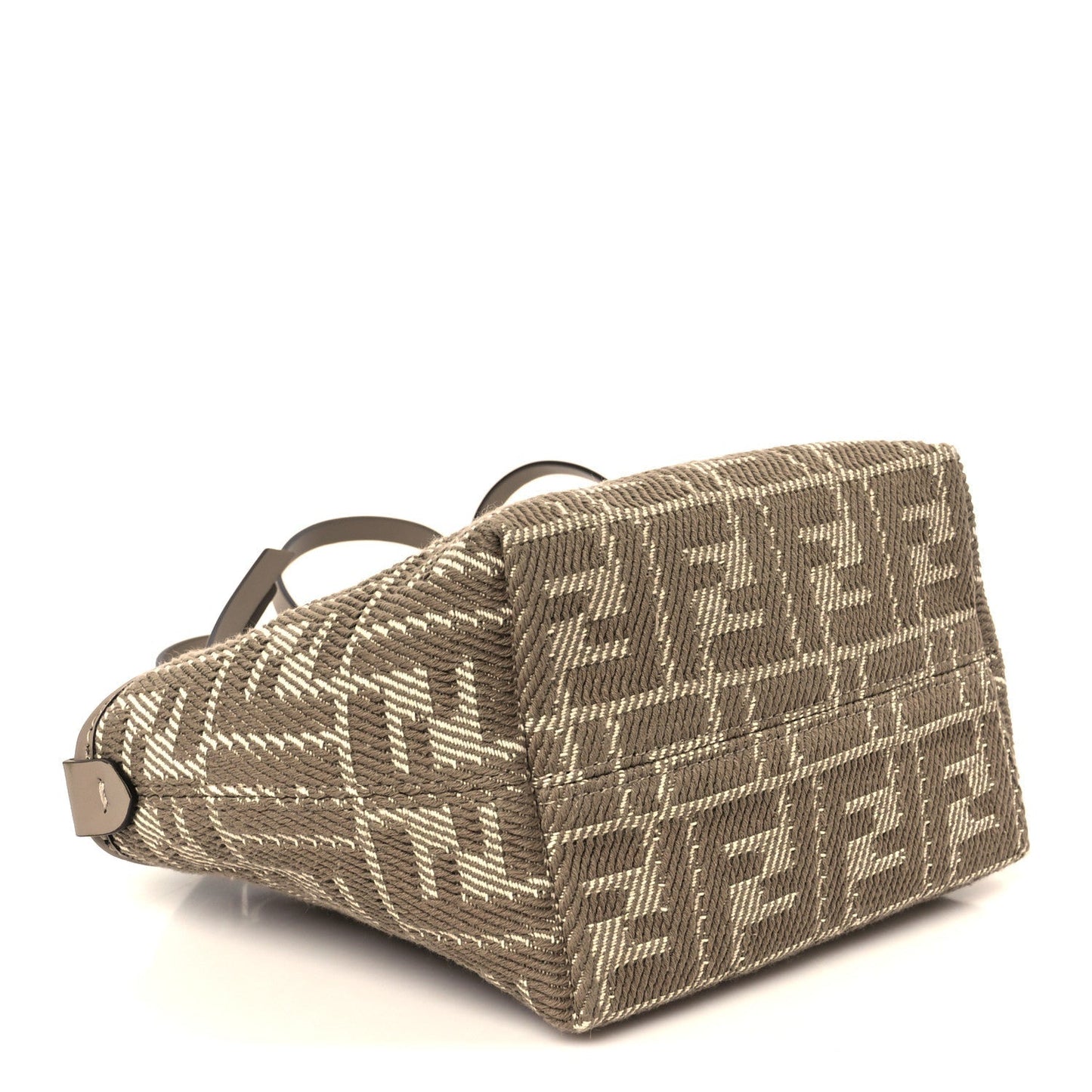 Denim Jacquard FF Effect Vitello Grace Mini Roll Tote Dove White Dove