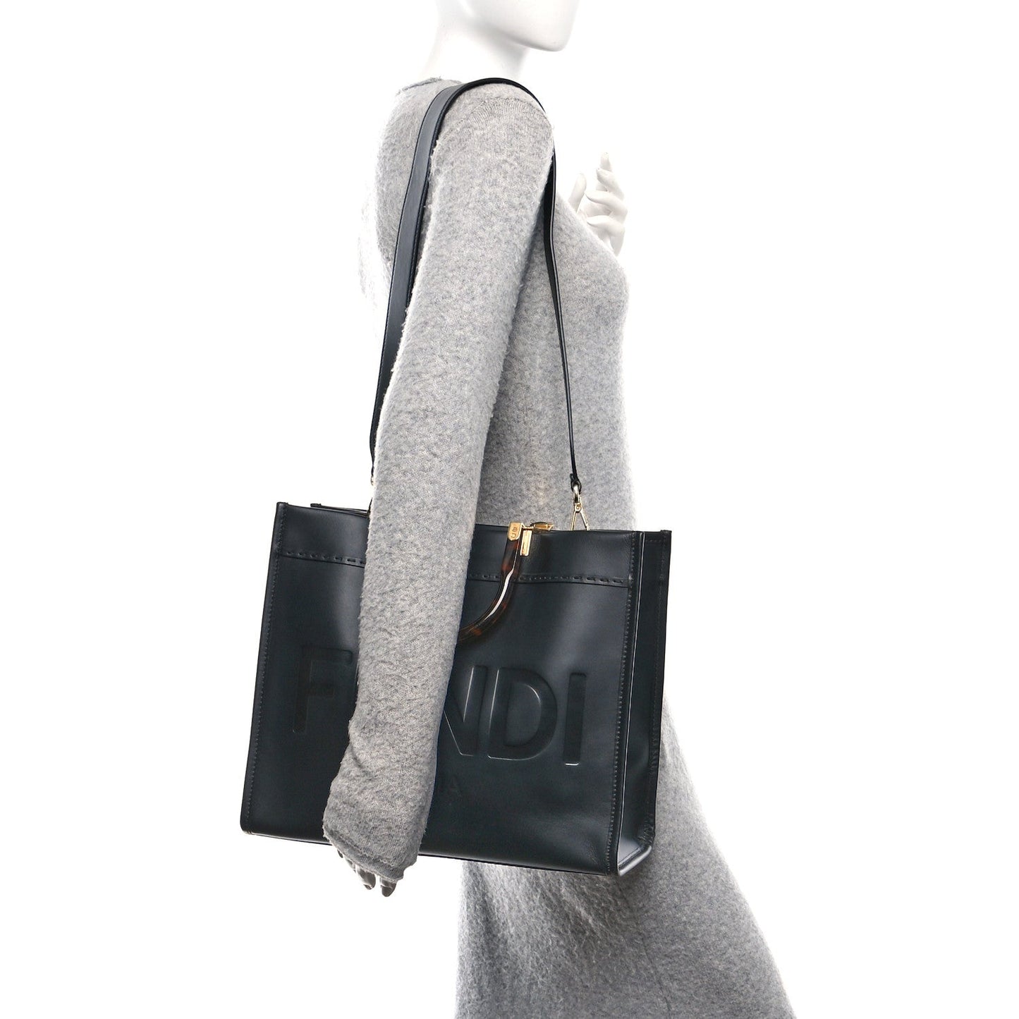 Vitello King Plexiglass Medium Fendi Sunshine Shopper Tote Black