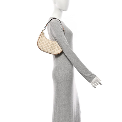 Canvas Calfskin Ava Triomphe Shoulder Bag White