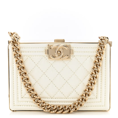 Patent Calfskin Boy Minaudiere White