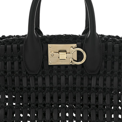 Raffia Calfskin The Studio Box Tote Black