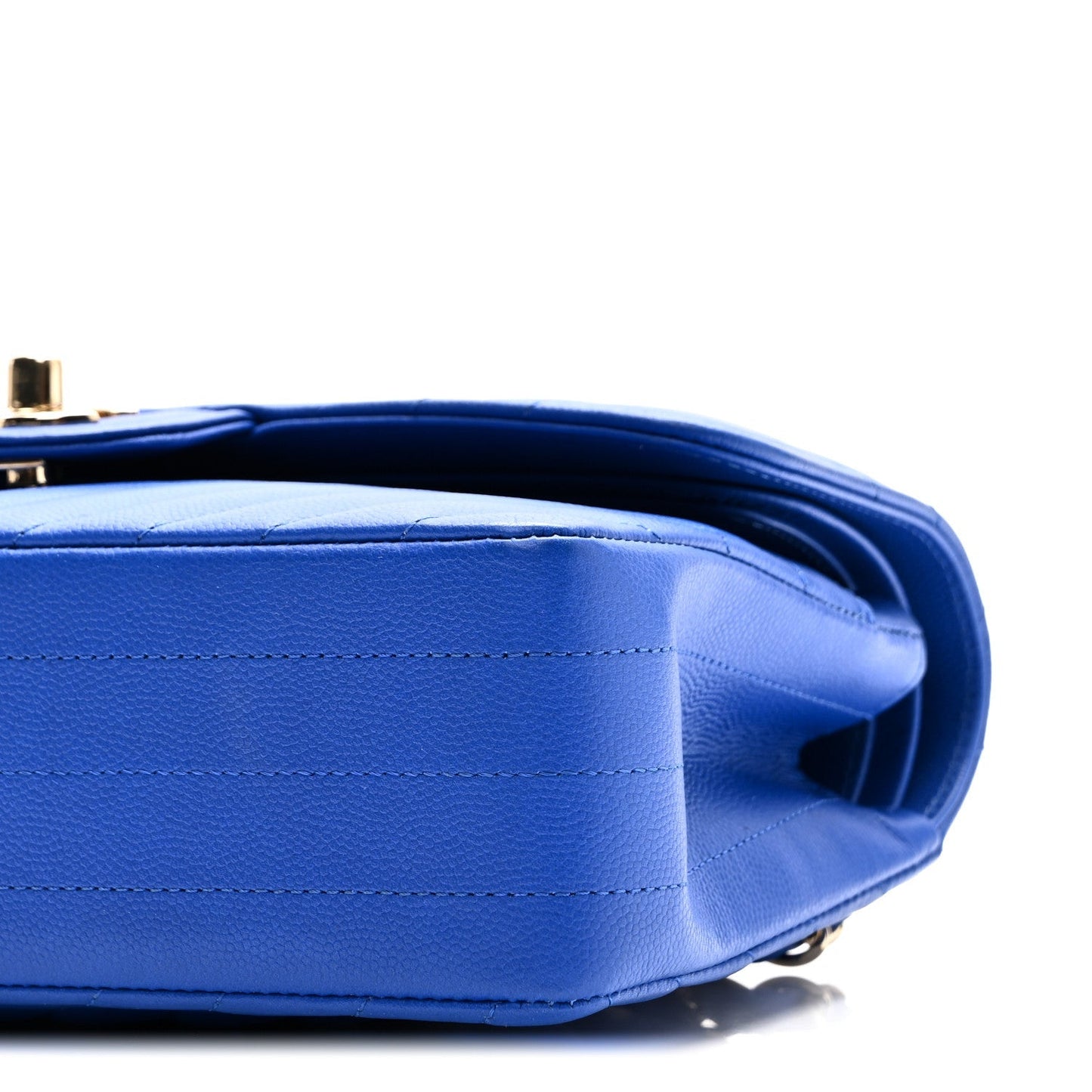 Caviar Chevron Quilted Small Double Flap Blue