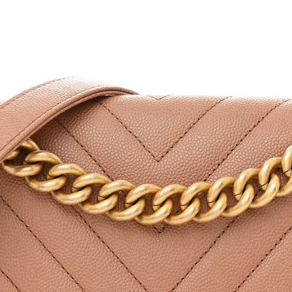 Caviar Chevron Quilted Medium Boy Flap Brown