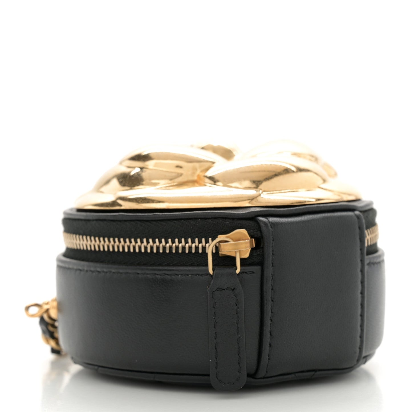 Metallic Lambskin Quilted Camelia Clutch Gold Black