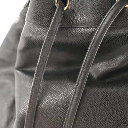 Caviar Quilted Drawstring Backpack Black