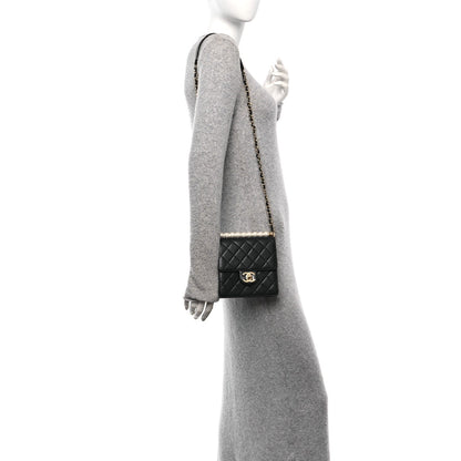 Lambskin Quilted Chic Pearls Flap Black