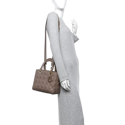 Lambskin Cannage Medium Lady Dior Warm Taupe