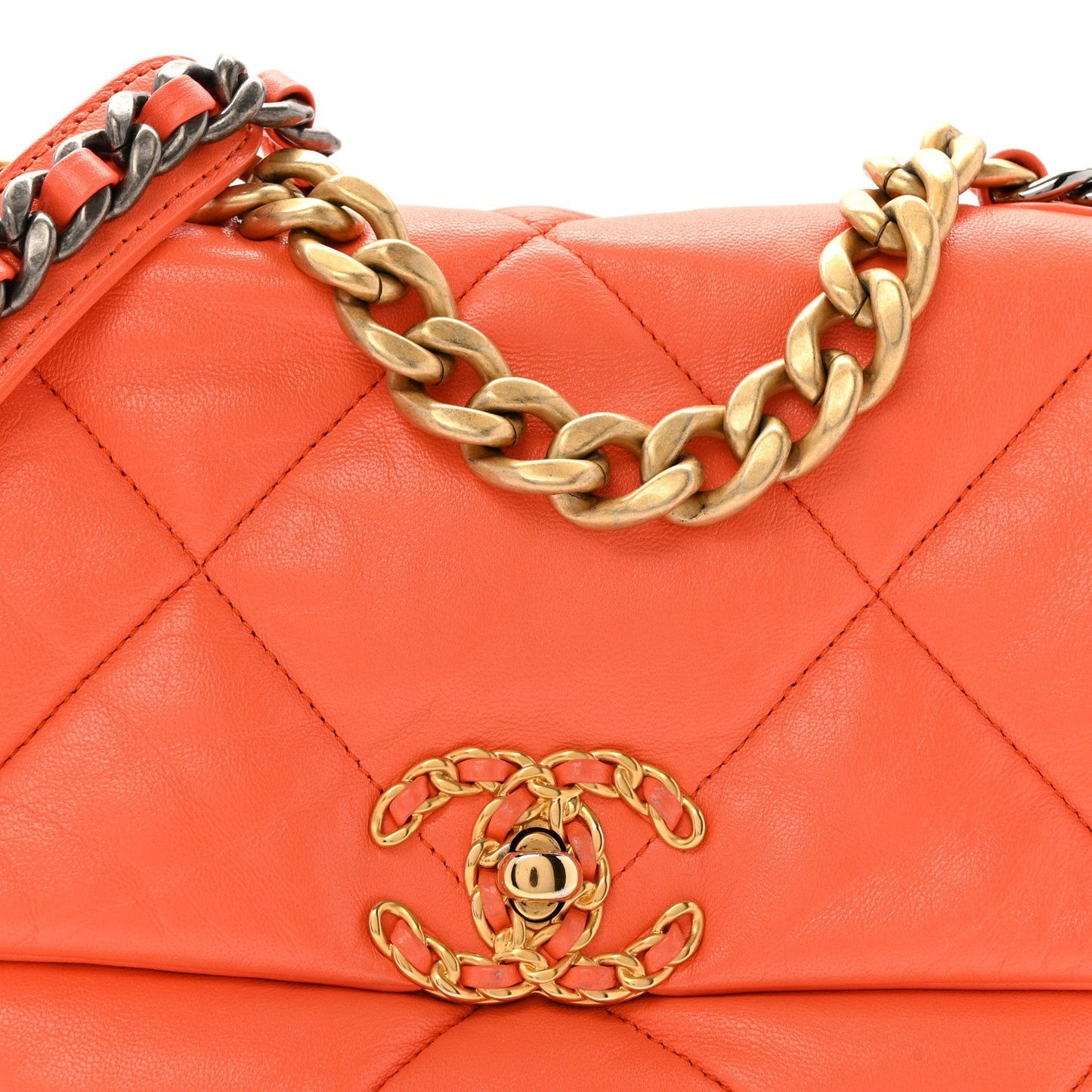 Goatskin Quilted Medium Chanel 19 Flap Orange
