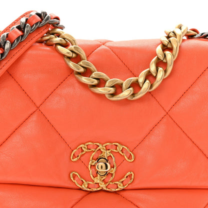 Goatskin Quilted Medium Chanel 19 Flap Orange