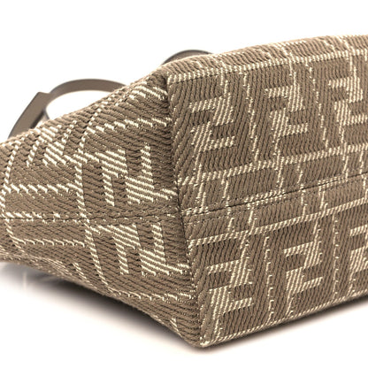 Denim Jacquard FF Effect Vitello Grace Mini Roll Tote Dove White Dove
