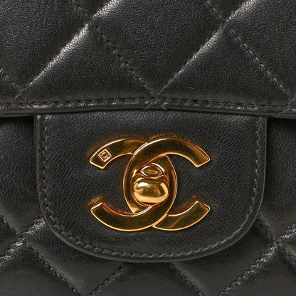 Lambskin Quilted Medium Rectangular Kelly Flap Bag Black