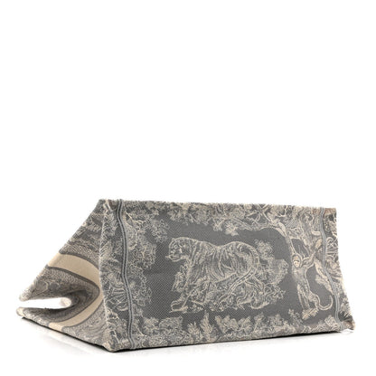 Canvas Embroidered Medium Dioriviera Toile De Jouy Reverse Book Tote Gray
