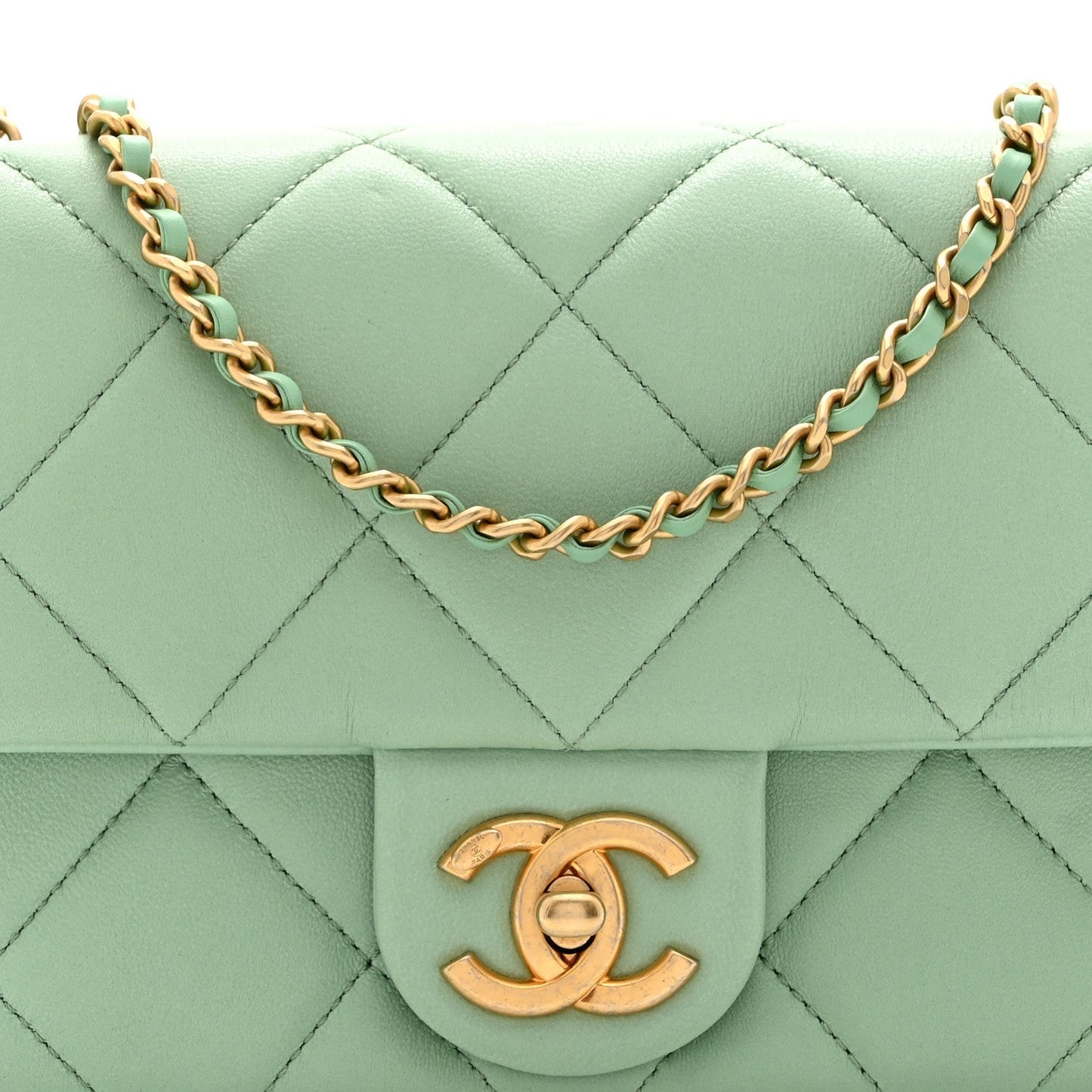 Lambskin Quilted Pearl Small Flap Light Green