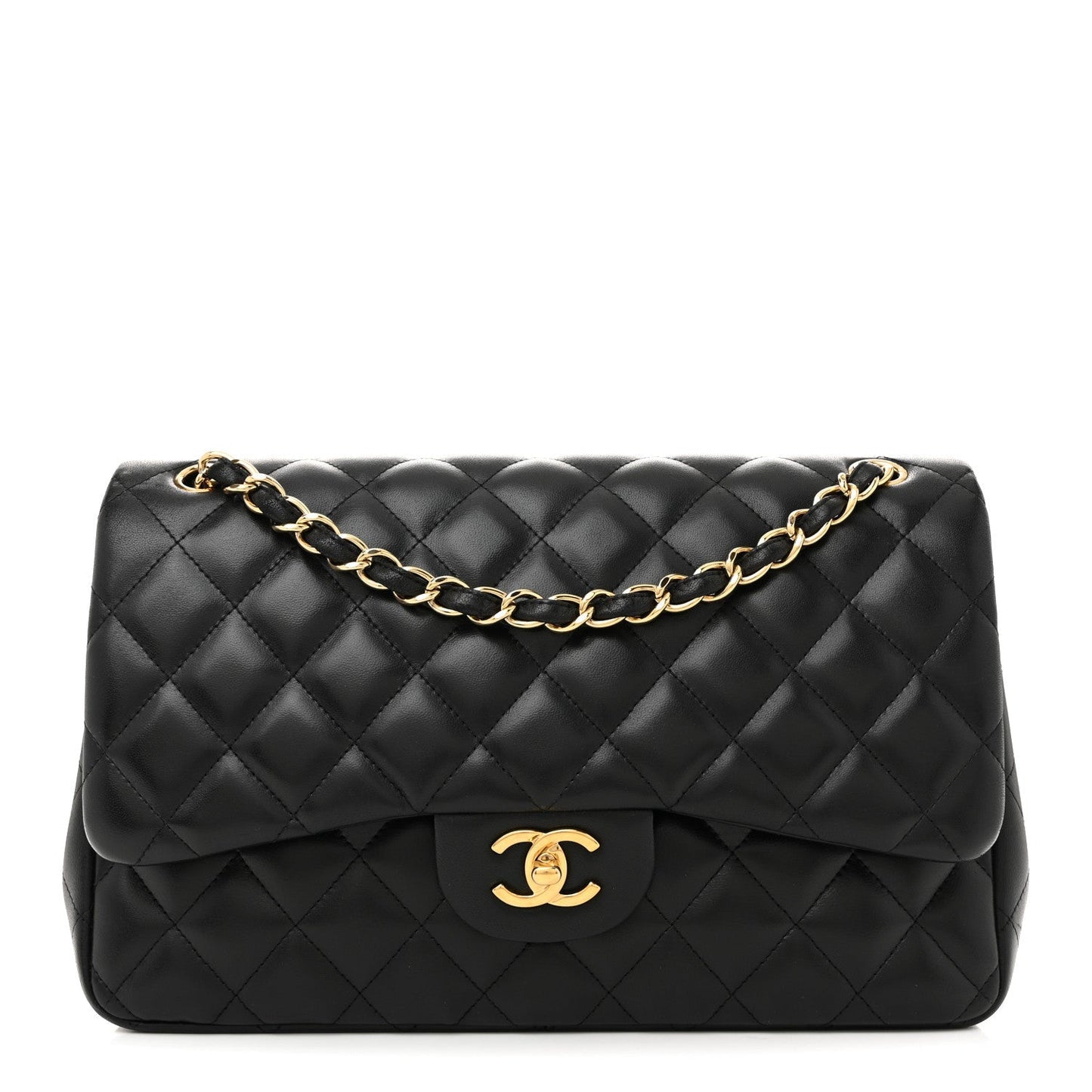 Lambskin Quilted Jumbo Double Flap Black