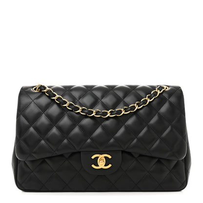 Lambskin Quilted Jumbo Double Flap Black