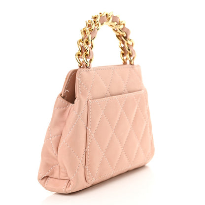 Lambskin Quilted Mini Evening Bag Pink