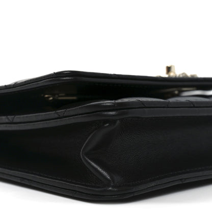 Lambskin Quilted Crystal Handle Wallet On Chain WOC Black