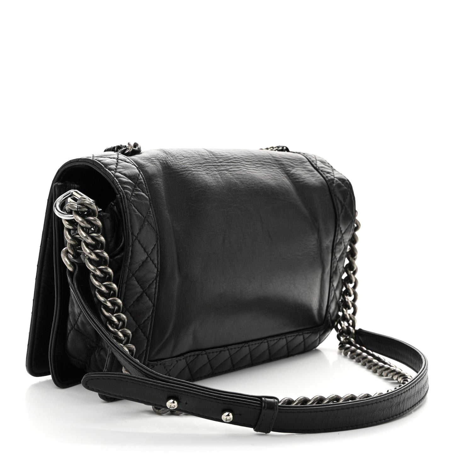 Calfskin Enchained New Medium Boy Flap Black