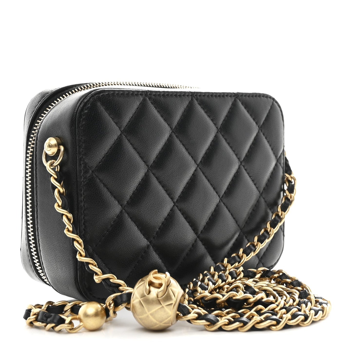 Lambskin Quilted CC Pearl Crush Camera Case Black