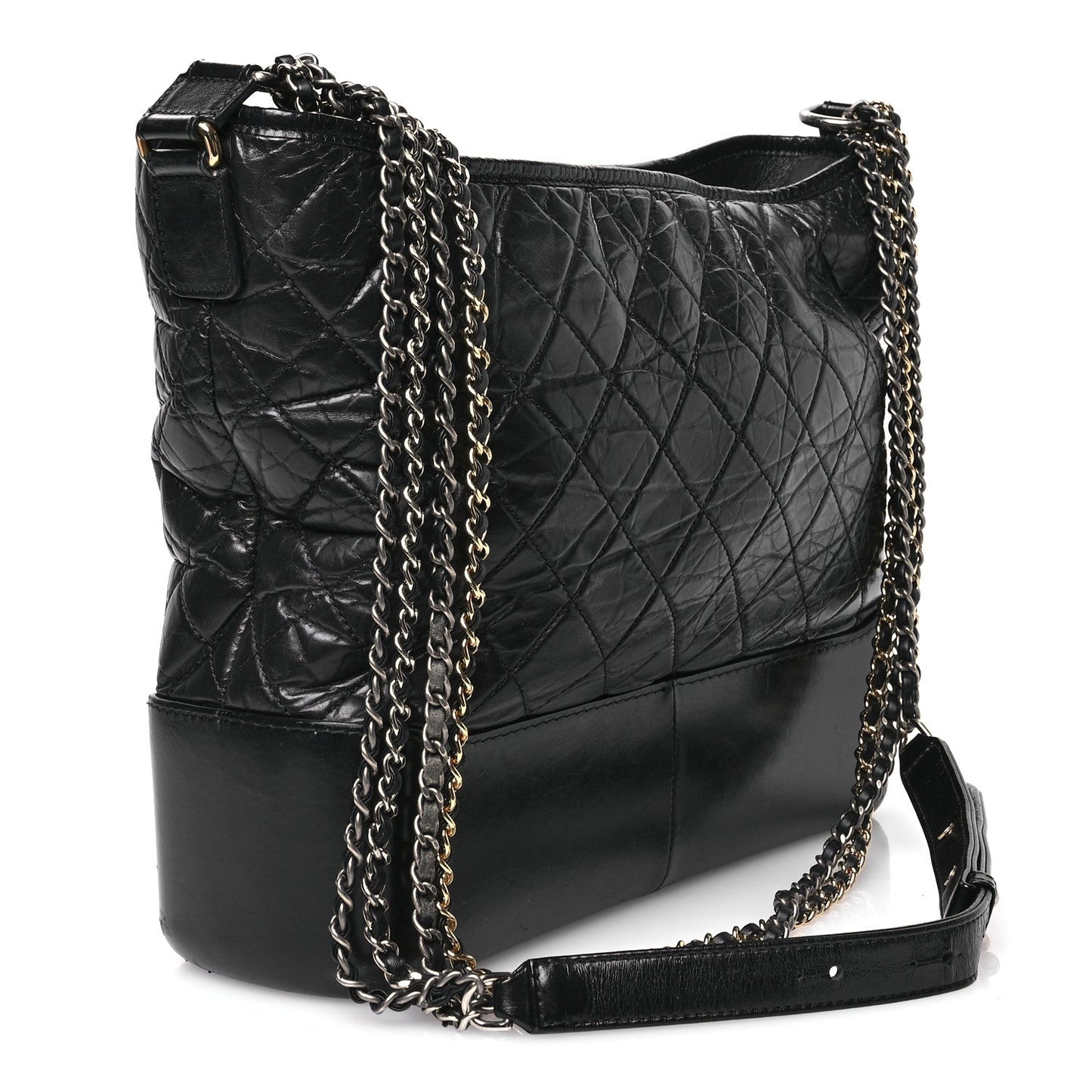 Aged Calfskin Quilted Large Gabrielle Hobo  Black