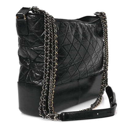 Aged Calfskin Quilted Large Gabrielle Hobo  Black
