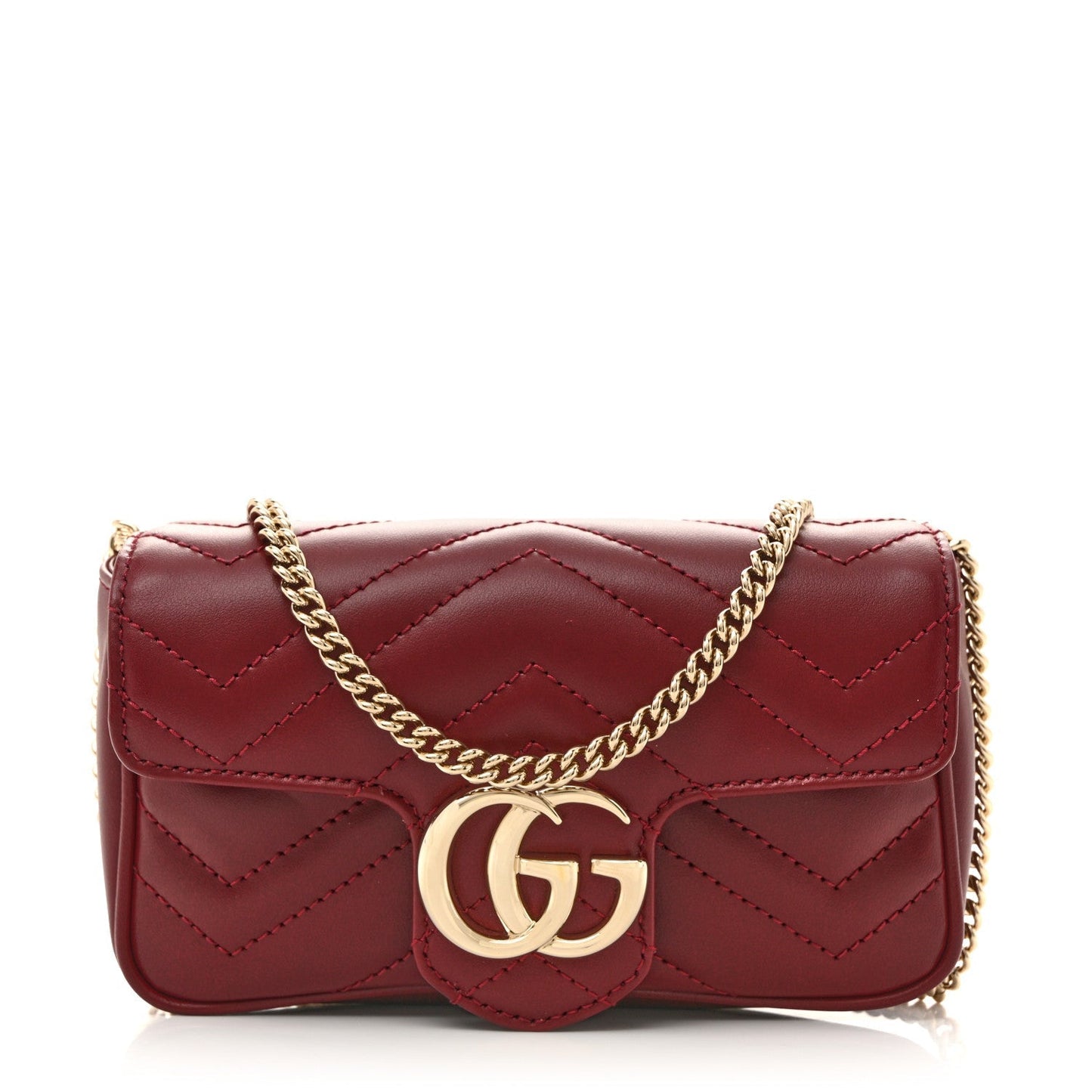 Calfskin Matelasse Super Mini GG Marmont Shoulder Bag Rosso Ancora