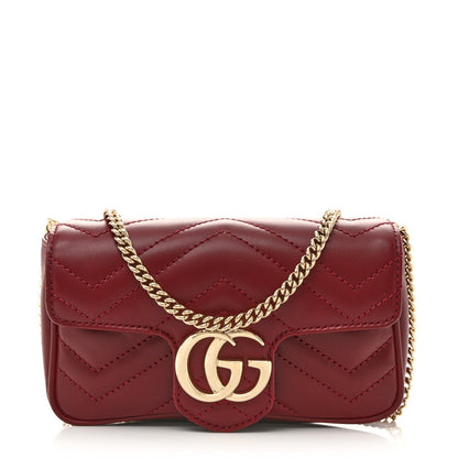 Calfskin Matelasse Super Mini GG Marmont Shoulder Bag Rosso Ancora