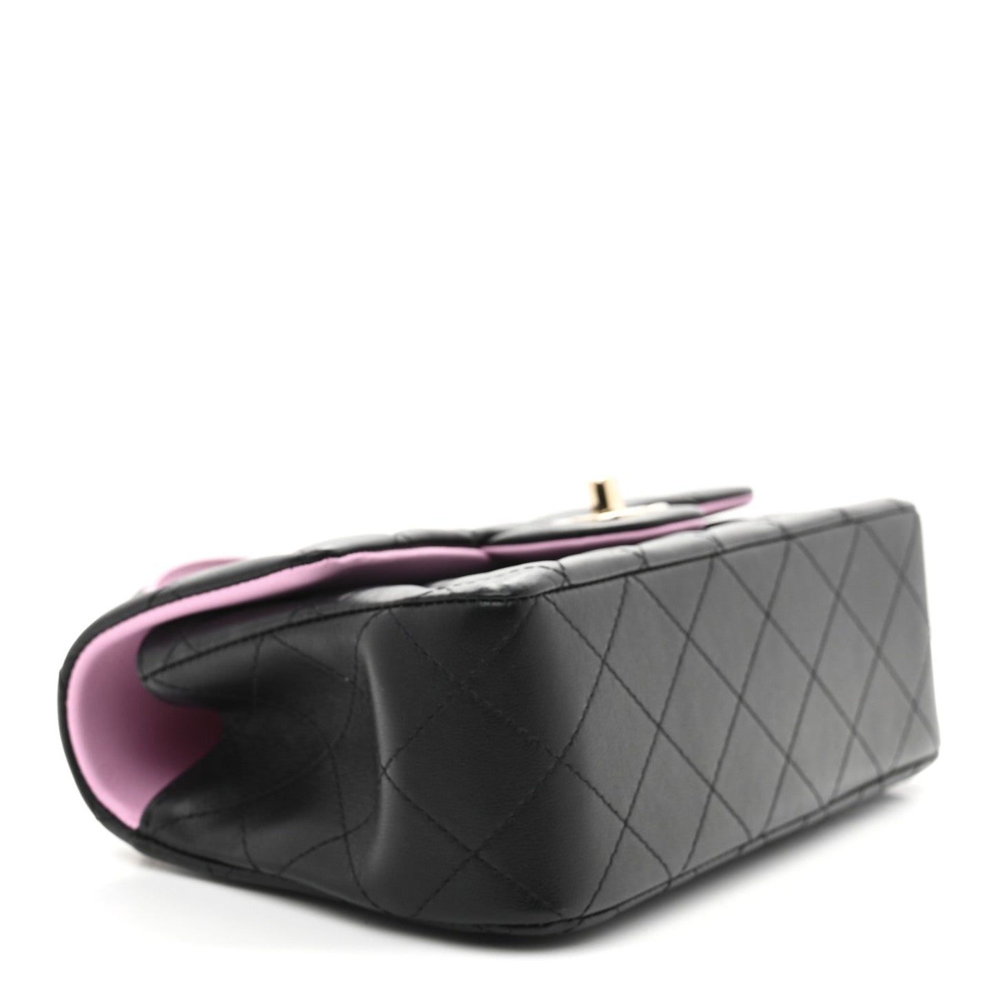 Lambskin Quilted Bi-Color Mini Top Handle Rectangular Flap Black Lilac
