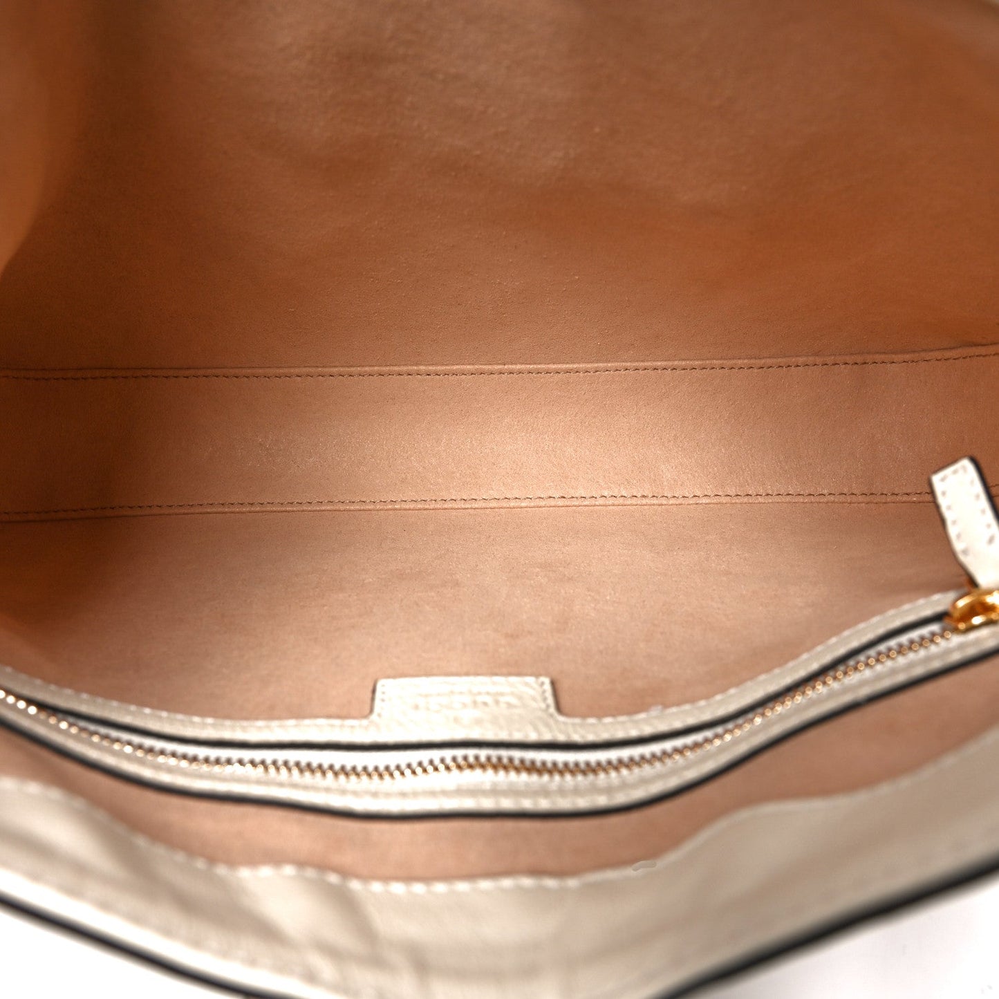 GG Supreme Monogram Moon Calfskin Medium Padlock Shoulder Bag Beige Ebony Mystic White