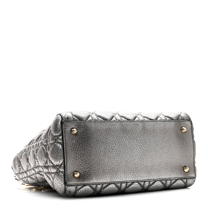Metallic Grained Calfskin Cannage Medium Supple Lady Dior Steel