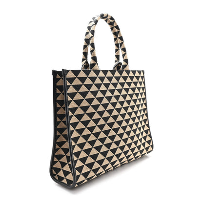 Jacquard Saffiano Triangolo Symbole Embroidered Large Tote Black Corda