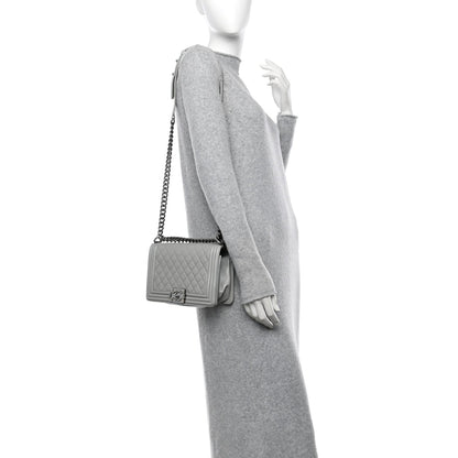 Metallic Lambskin Quilted Medium Boy Flap Silver