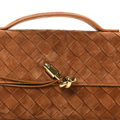 Suede Intrecciato Long Andiamo Top Handle Clutch Amber