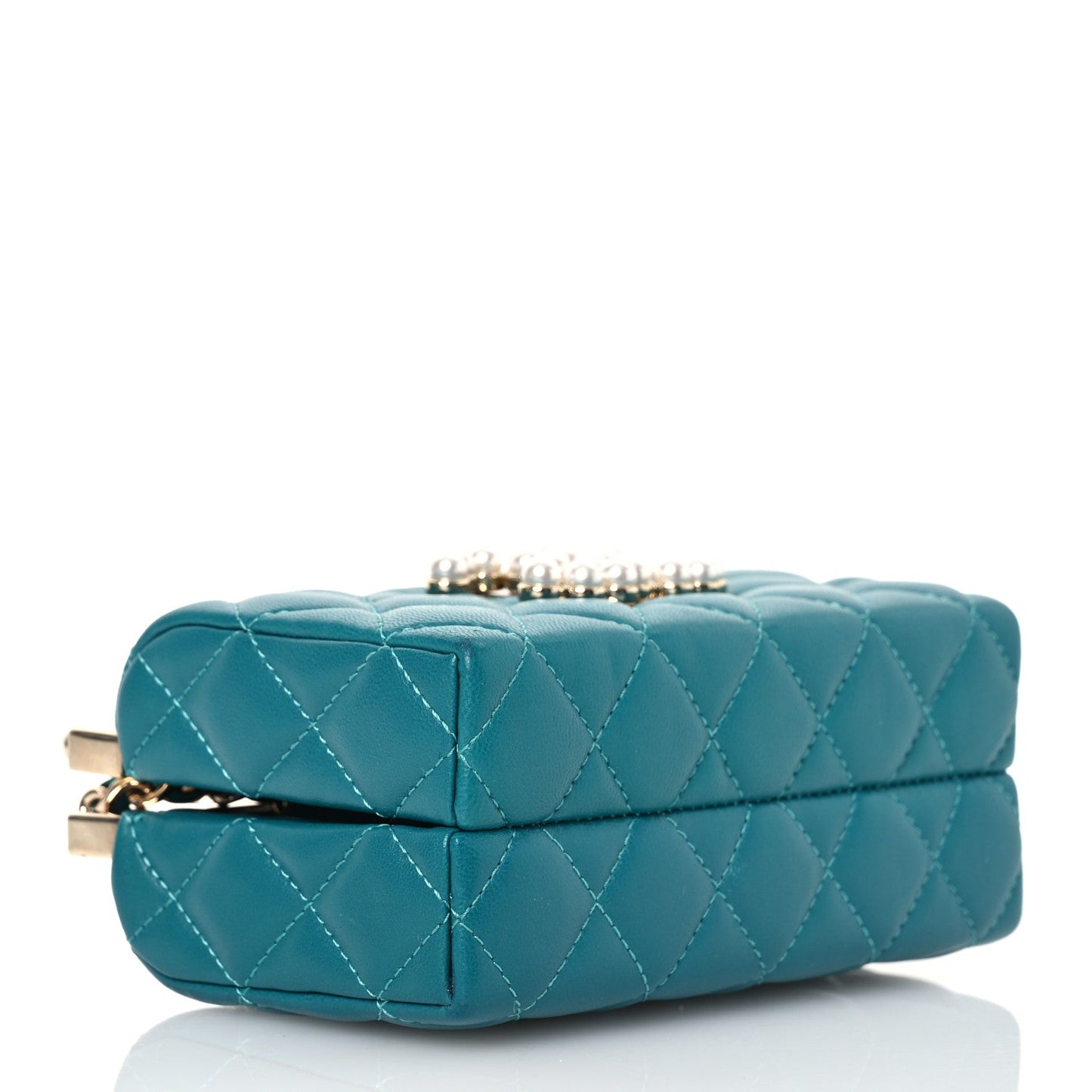 Lambskin Quilted Pearl CC Vanity Case Turquoise