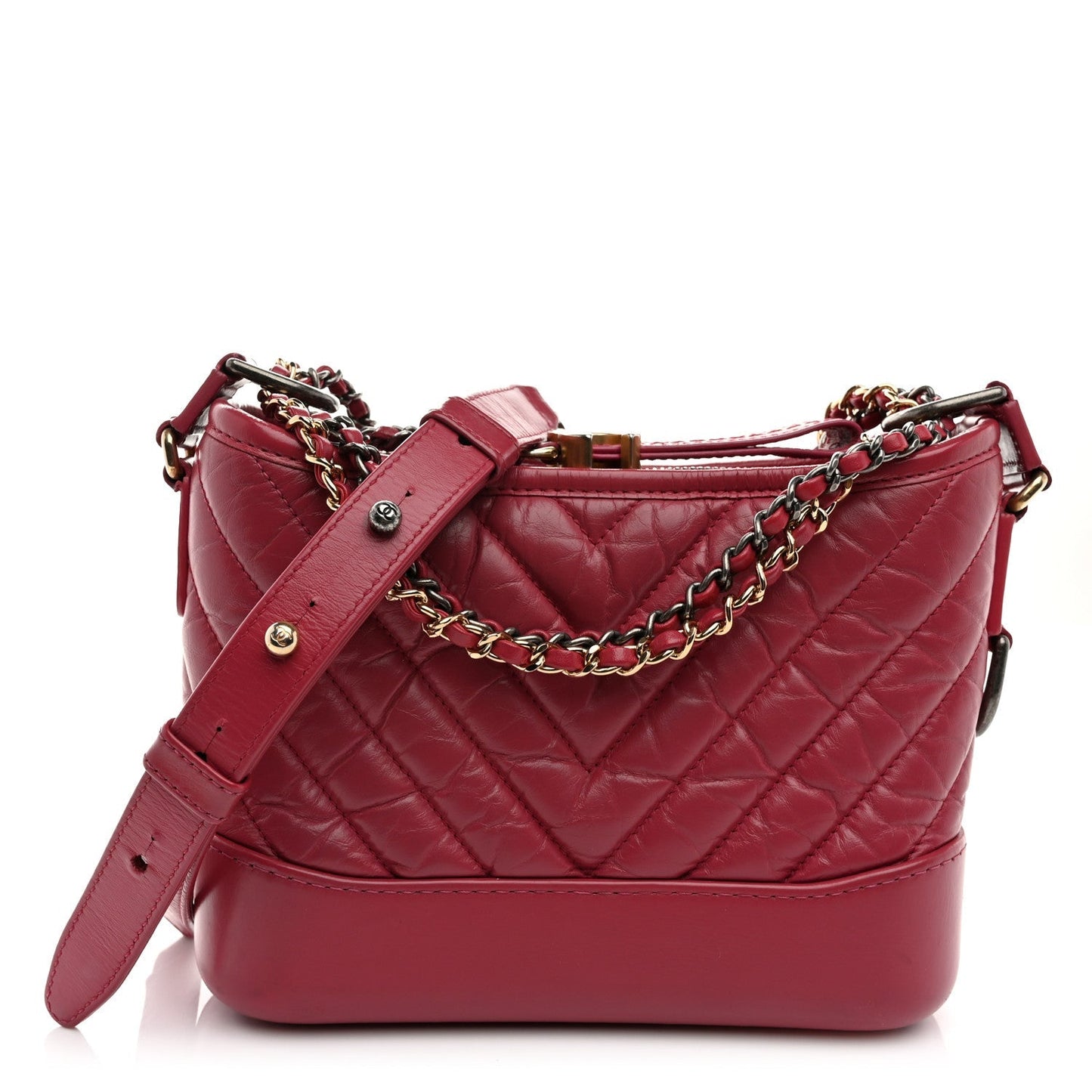 Aged Calfskin Chevron Quilted Small Gabrielle Hobo Dark Pink