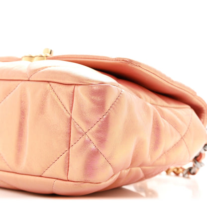 Iridescent Calfskin Quilted Medium Chanel 19 Flap Pink