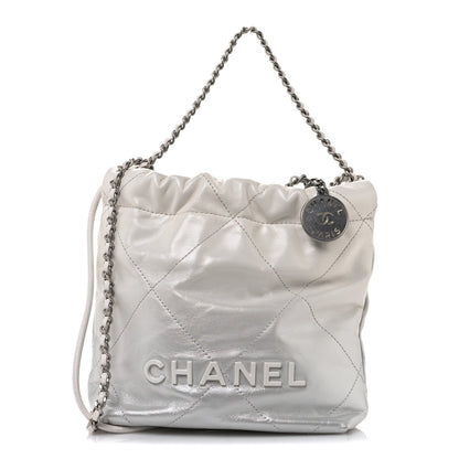 Metallic Shaded Calfskin Quilted Mini Chanel 22 White Silver