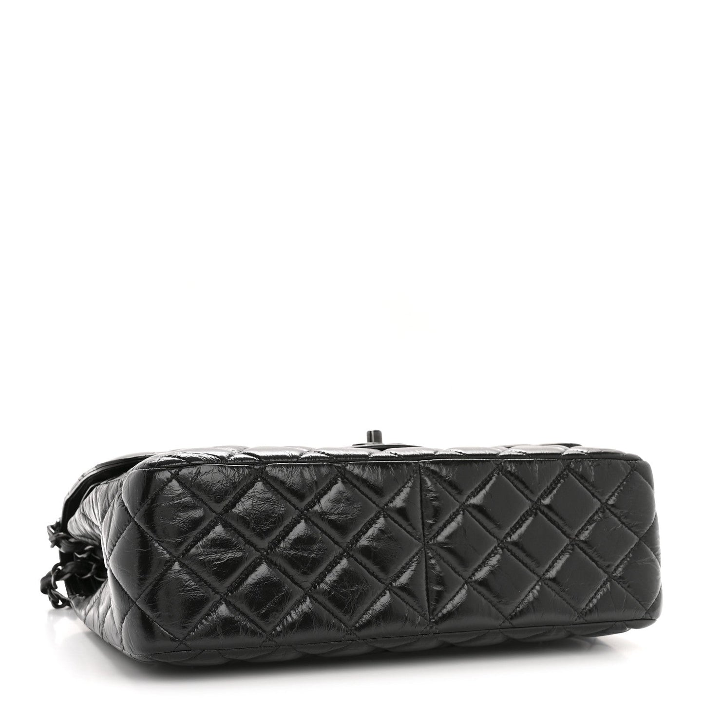 Shiny Crumpled Calfskin Quilted Jumbo Double Flap So Black