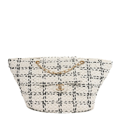 Raffia Effect Tweed Shopping Tote White Black