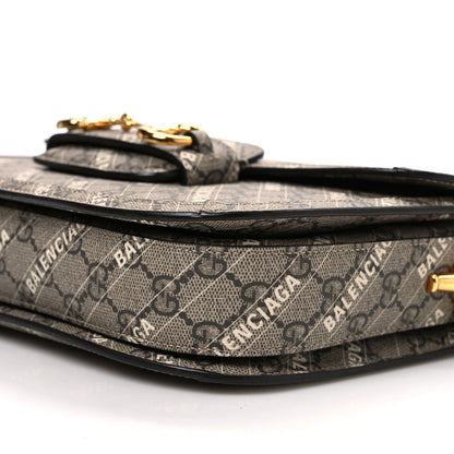 X BALENCIAGA GG Supreme Monogram Logo Print Horsebit 1955 Shoulder Bag Beige Ebony