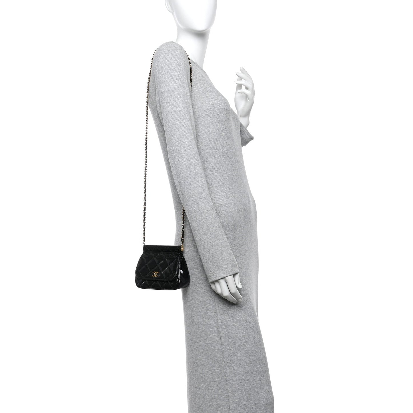 Patent Quilted Frame Clutch Flap With Chain Black