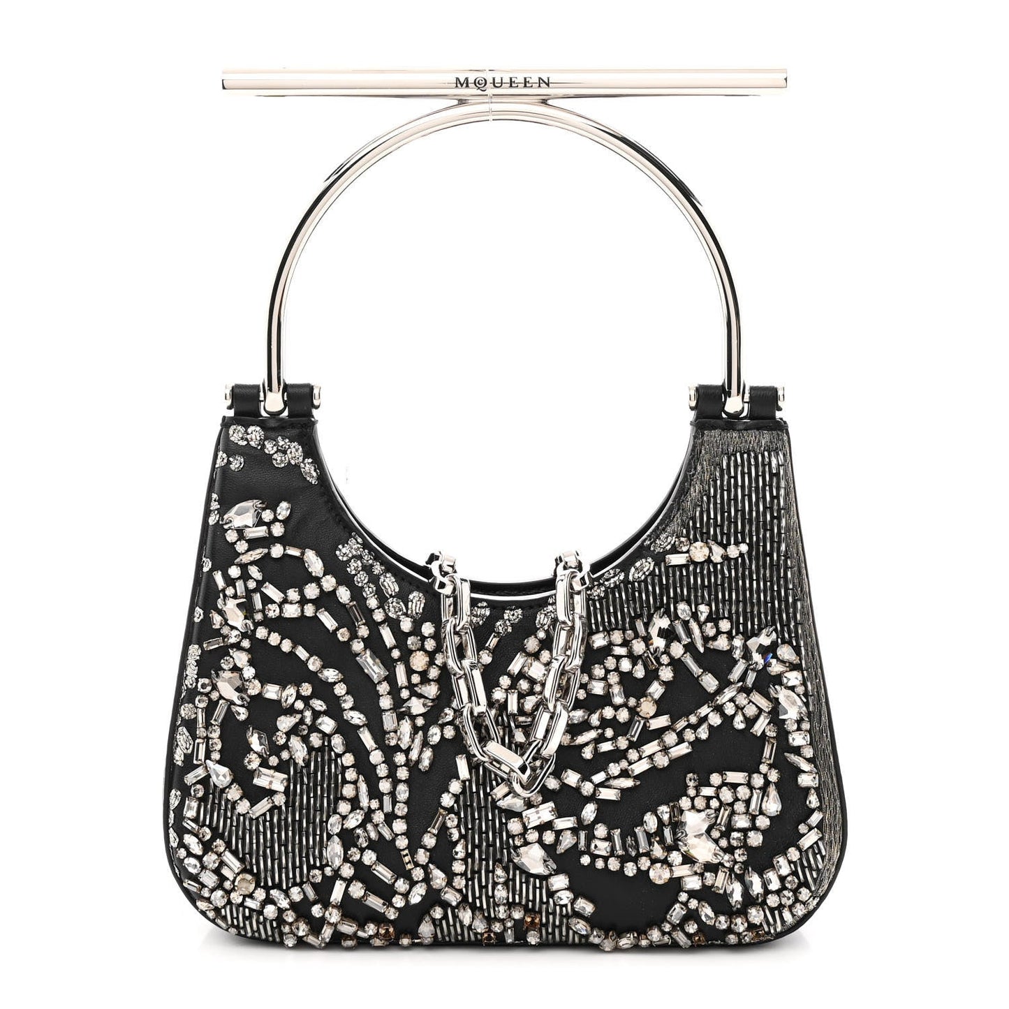 Lambskin Embellished Crystal Mini T-Bar Bag Black