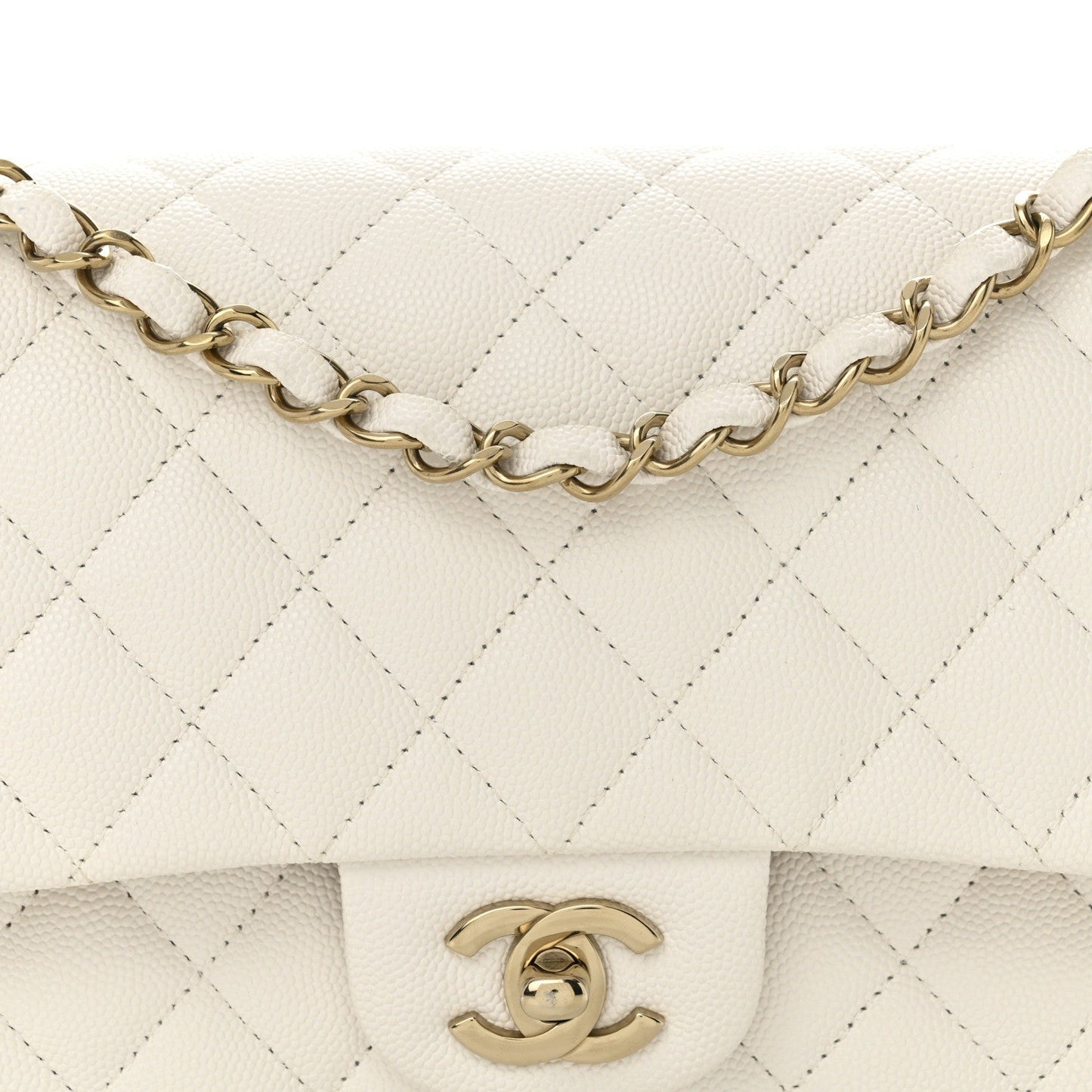 Caviar Quilted Medium Double Flap White