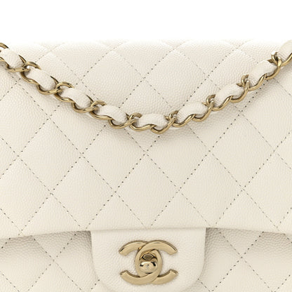 Caviar Quilted Medium Double Flap White