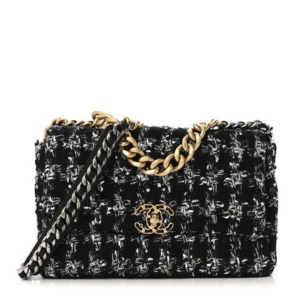 Tweed Quilted Large Chanel 19 Flap Black Silver Ecru