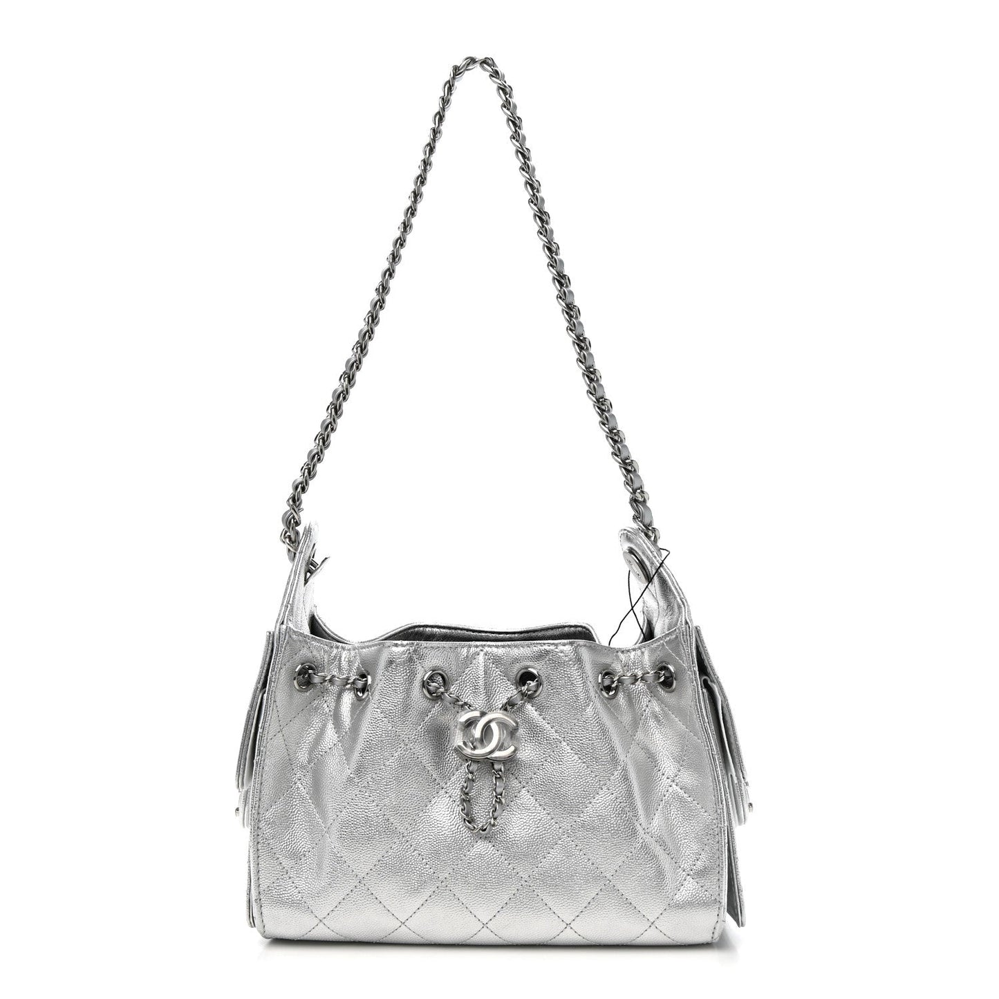 Metallic Caviar Quilted Mini Chanel 25 Handbag Silver