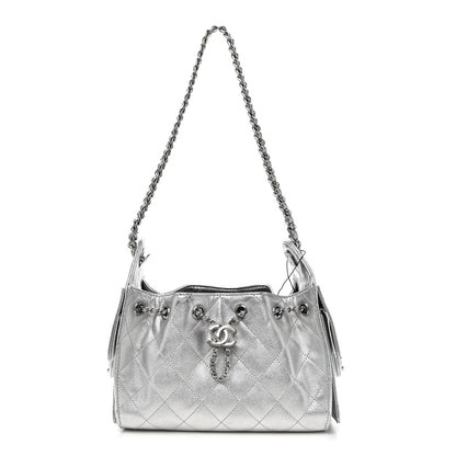 Metallic Caviar Quilted Mini Chanel 25 Handbag Silver